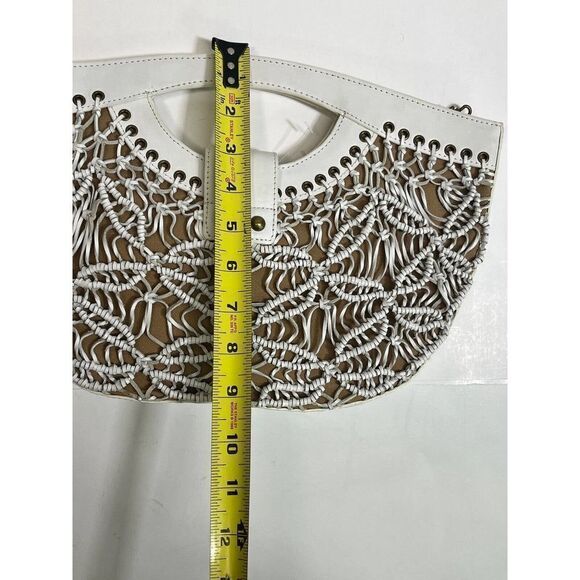 Rafē New York White Leather Nude Crochet Twist Buckle Handbag - Picture 13 of 16